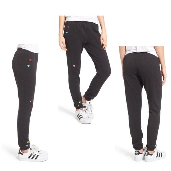 Wildfox Couture Black Heart Embroidered Sweatpants Sz Small - Picture 5 of 5